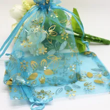 100 шт./лот 9*12 см органза Сумки синий цвет золотой серебряный цветок Рождественский подарок Сумки ювелирные изделия Упаковка Сумки, свадебные Чехлы