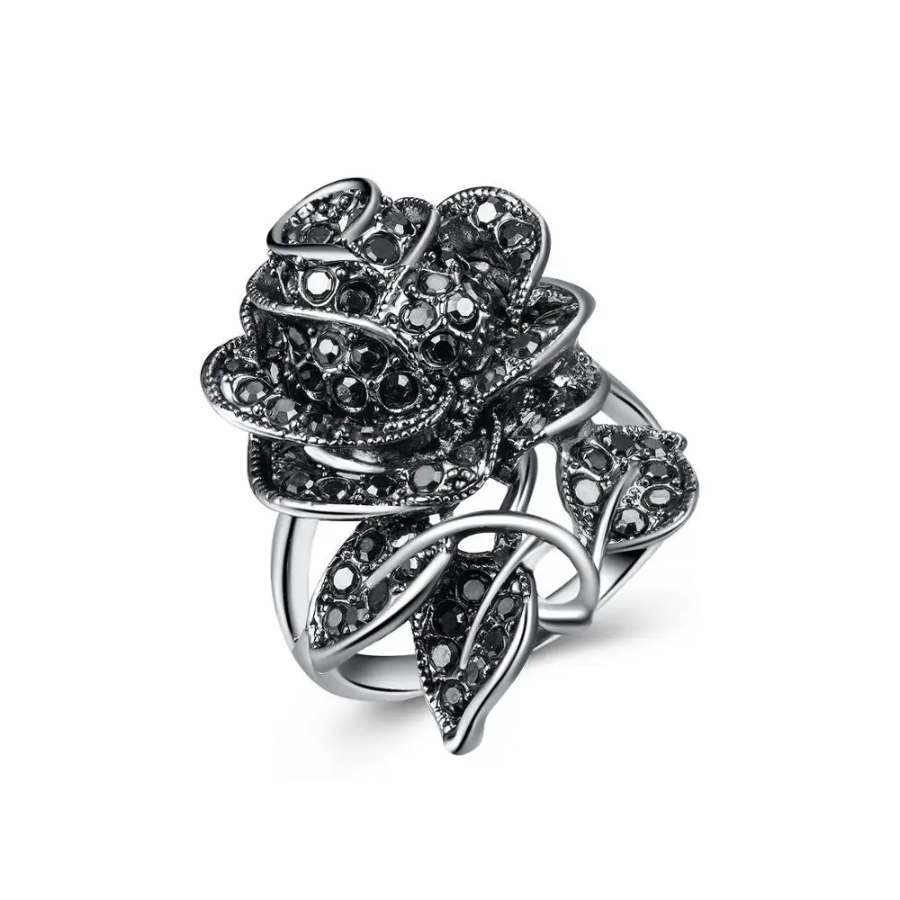 Adjustable Premium AD Black Rose Bridal Finger Ring – Happy Pique