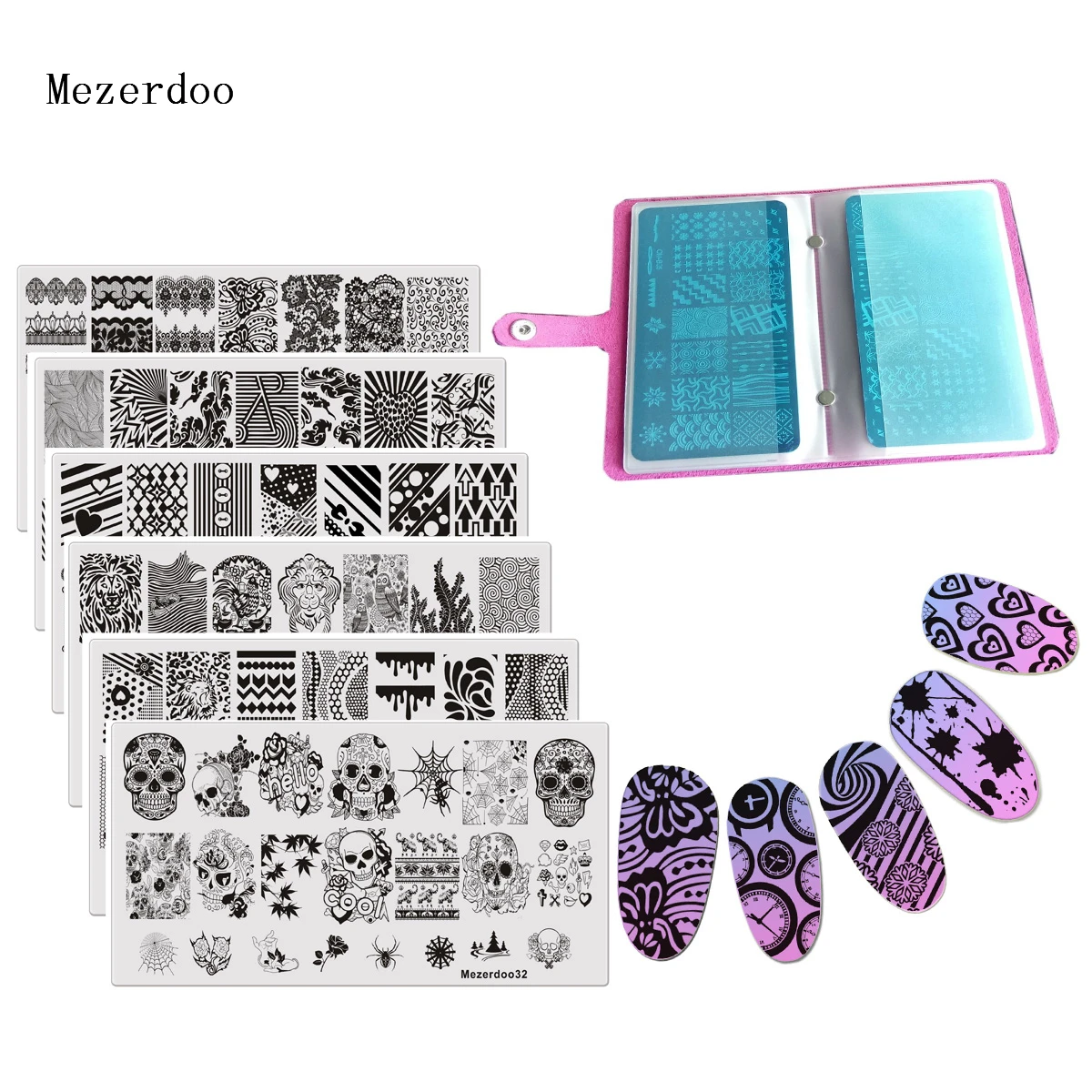 

11pc/set Lace Flowers Image Print Stencil Stamp Stamping Set 1 Nail Plate Case + 10 Steel Nail Art Templates DIY Decoration Tool