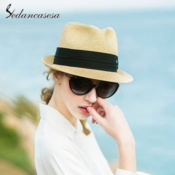 

Sedancasesa Unisex Straw Hats Female Handmade Beach Summer Men Sun Caps Bowknot Straw Cap Portable Sun Hat for Women