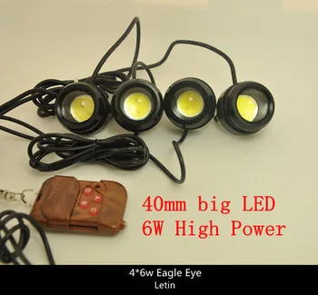 

Large 40mm High Power 4x 6w led flash strobe Eagle Eye front Grille rear revese DRL Lights,with 16 mode remote strobe controller