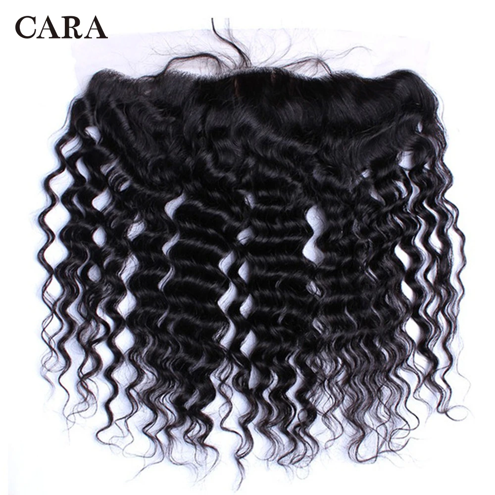 Deep Wave Lace Frontal Closure Brazilian Remy Hair Natural Color 13x4 Human Hair Pre Plucked With Baby Hair Free Part CARA Hair