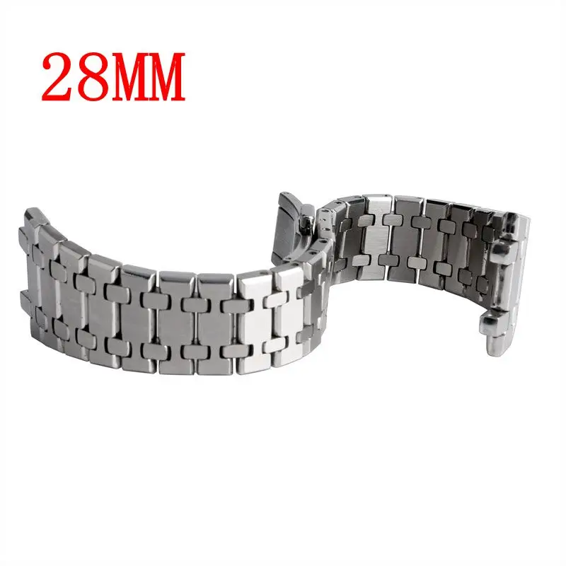 

Silver Butterfly Buckle Bracelet Strap 28mm Men Push Button HQ For AP Watch Fablous Solid Stainless Steel Wrist Band Replacement