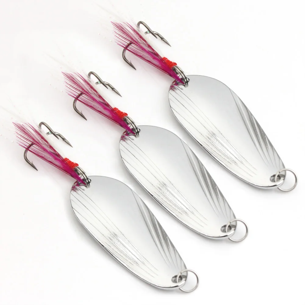 10pcs Sliver 12g/52mm 2.04" Metal Spoon Lure Treble Tackle Hooks Plug