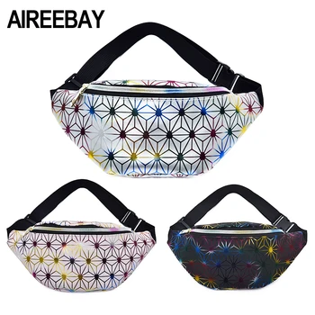 

AIREEBAY Holographic Fanny Pack Women Silver Laser Bum Bag Travel Waist Pack Hip Bag Fashion Black Hologram Girl Belt pouch