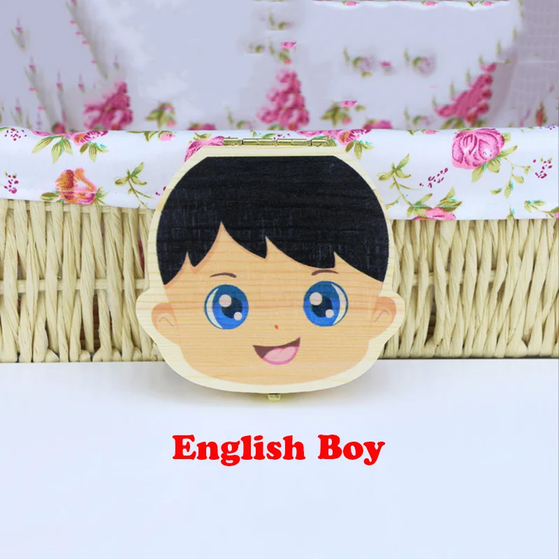 Английский/испанский деревянный ящик для детских зубов, органайзер для хранения молочных зубов, пуповина, Lanugo, сохранить, собрать Детские сувениры, подарки - Цвет: Type D English Boys