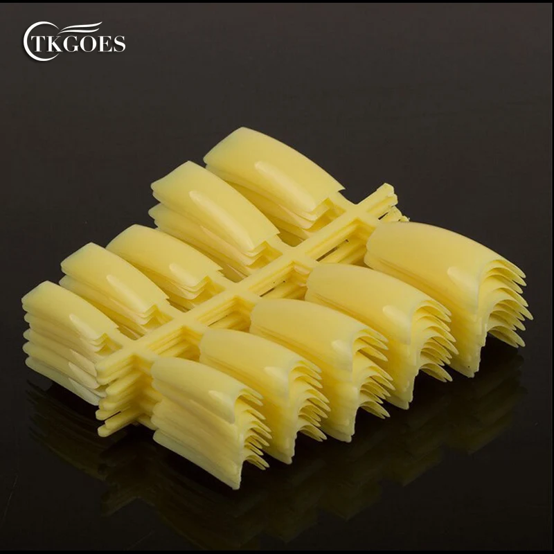 

TKGOES 100pcs French Nail Tips Light Yellow Colors Acrylic Nail Half Tips False Art Tips Salon for Finger Art #26
