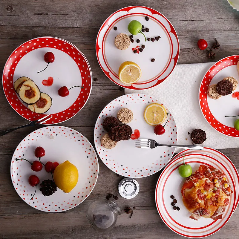 1pc Lovely Red Heart Ceramic Dinner Plate Household Breakfast Plate