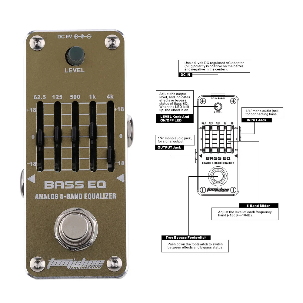 Аксессуары для гитары гитара фирмы Арома педаль Tom's Line Engineering AEB-3 Bass Eq 5 band эквалайзер бас