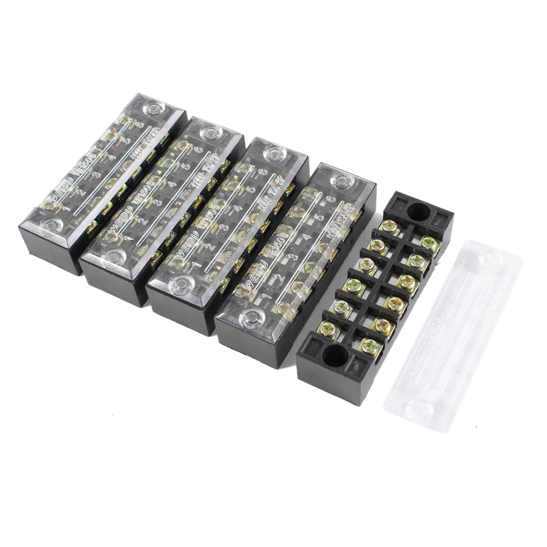 

IMC Hot 5 Pcs 6 Positions 2 Rows Barrier Screw Terminal Block Strip w Cover