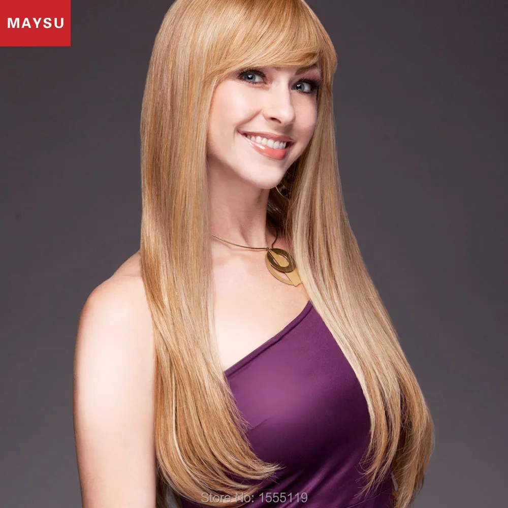 

Long Straight Human Hair Wigs For Women Elegant Rapunzel Wig Side Parting Brazilian Virgin Hair Blonde wig Elasticated Cap