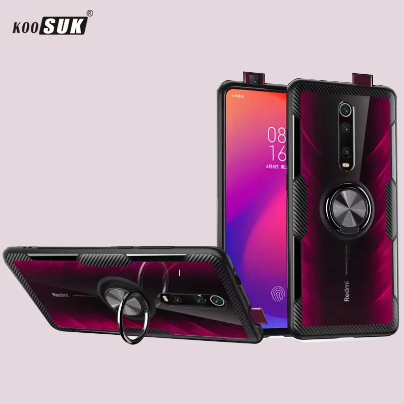 

Luxury Transparent Casing For Xiaomi Redmi K20 Case Cover PC+Carbon Fiber Full Protection Ring Phone Shell For Redmi K20 Cases