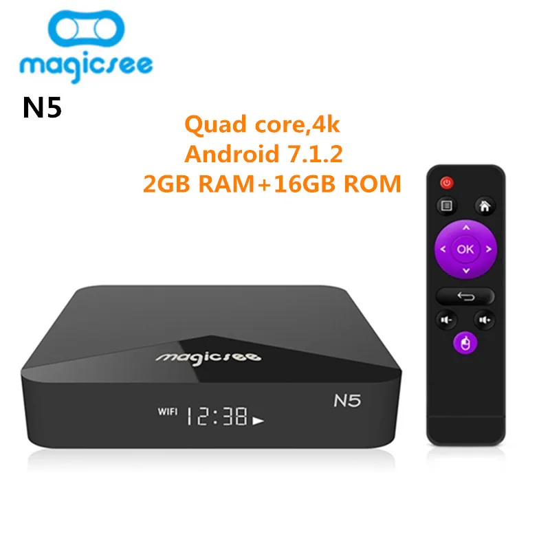 

MAGICSEE N5 Smart TV Box Android TV Box OSAmlogic S905X Android 7.1.2 2GB RAM 16GB ROM 2.4G 5G WiFi 100Mbps BT4.1 Set Top Box