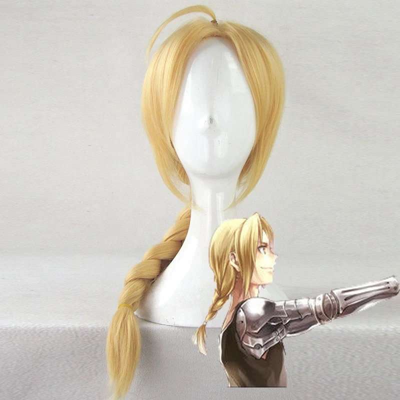 

Anime Fullmetal Alchemist Edward Elric Cosplay Wig 55cm Medium Long Straight Braid Heat Resistant Hair Costume Wigs + Wig Cap