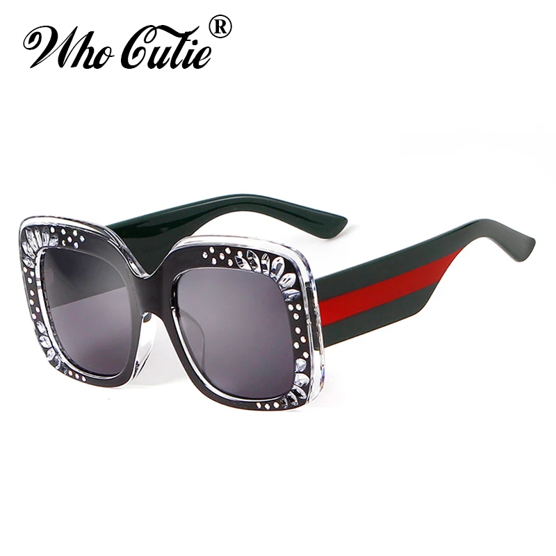 

WHO CUTIE 2018 Fashion Oversized Square Sunglasses Rhinestone Frame Women Luxury Brand Designer Female Sun Glasses Shades OM461