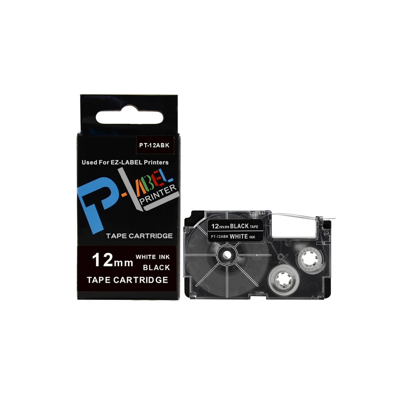 

1PCS Label Tape Cartridge for Casio 12mm White on Black XR-12ABK/PT-12ABK Compatible for Casio Label Printer KL-120 KL-430 KL-60