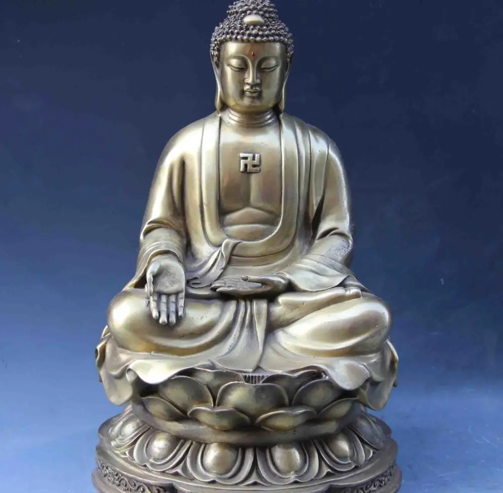 

Tibet Buddhism Temple Copper Brass Sit lotus Tathagata Rulai Buddha God Statue