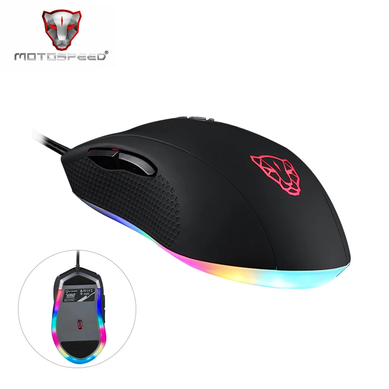 Игровая мышь Motospeed V60 RGB программируемая геймерская USB 5000DPI с 7 кнопками Проводная