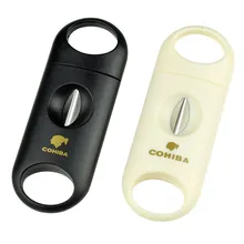 Hot COHIBA Plastica V Cut Lama In Acciaio Inox Cigar Cutter Sharp Sigaar Utensile Da Taglio Sigari Ghigliottina Tasca Zigarren Cutter