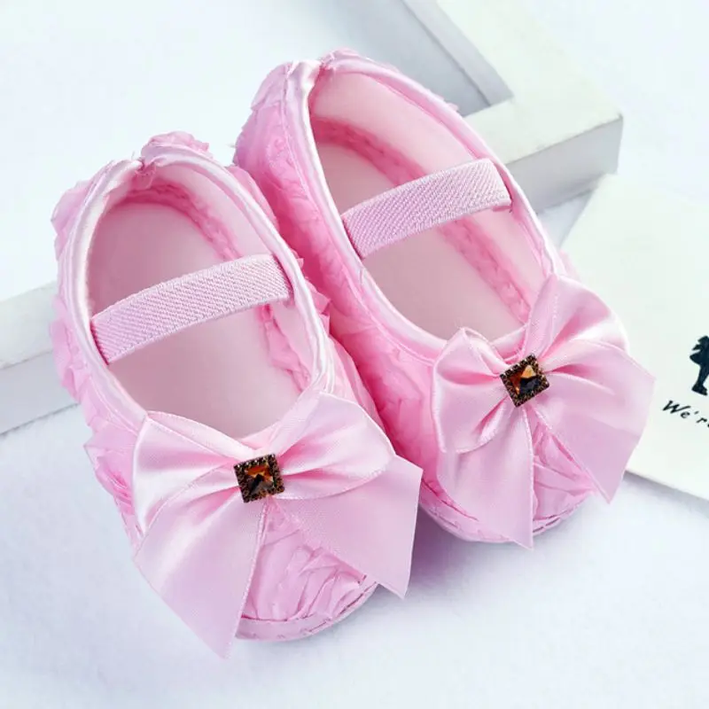Girls Flowers Bow Baby Toddler Shoes 11cm 12cm 13cm Spring Autumn Children Footwear First Walkers