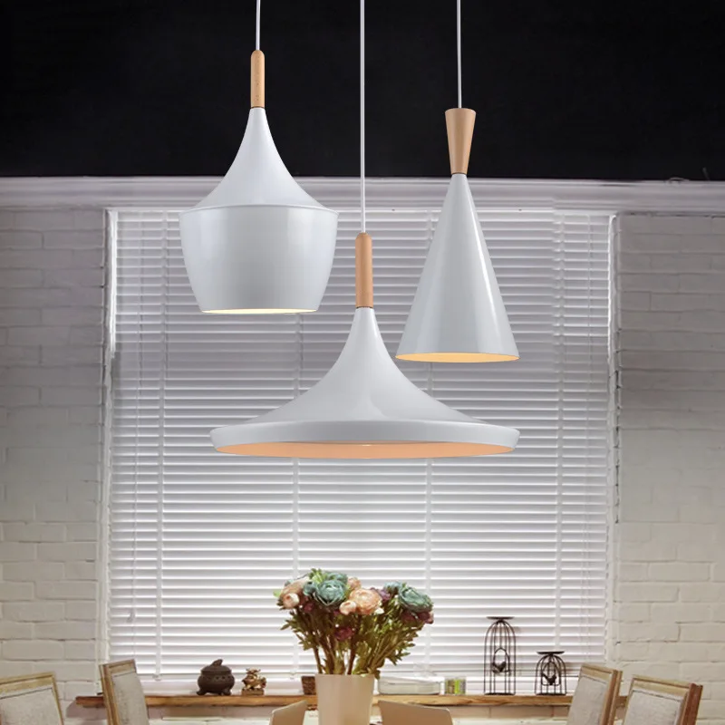

2019 new Modern Pendant Light Wood Metal Lamp E27 Socket Loft Hanging Light 3 Styles White Fixture Industrial Lighting Lamparas