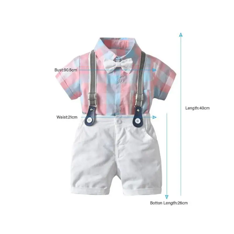 Комплект из 2 предметов, летняя Клетчатая рубашка с галстуком для мальчиков Детский костюм ремень и брюки с рукавами