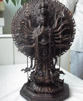 

Tibet Buddhism Copper Bronze Eleven-faced Avalokitesvara Kwan-yin GuanYin Statue