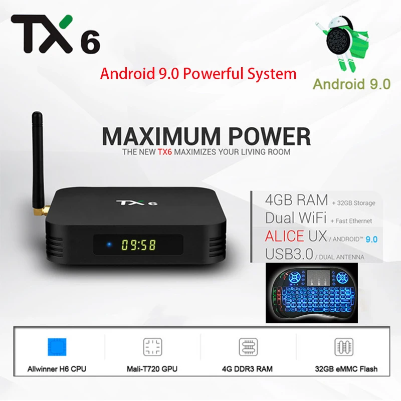 

New Android 9.0! Tanix TX6 Allwiner H6 Android TV BOX 4GB Ram 32GB/64GB Rom 4K H.265 5/2.4G Wifi BT4.1 Smart Media Set Top Box