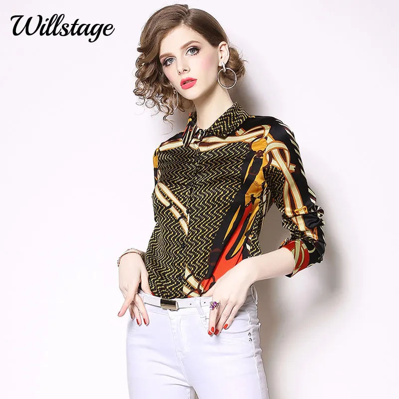 Женская блузка Willstage с длинным рукавом и принтом для офиса на весну 2019|Блузки| |