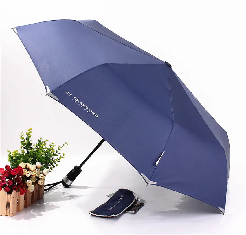 Автомобильный безопасный Солнечный дождливый модный креативный складной зонт, полностью автоматический ветрозащитный светодиодный зонт для мужчин и женщин со светоотражающими полосками