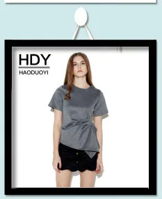 HDY Haoduoyi Summer Fashion Women Dark Grey Tops Brief Letter Printed Crew Neck Short Sleeve T Shirts Casual Basic T-Shirt