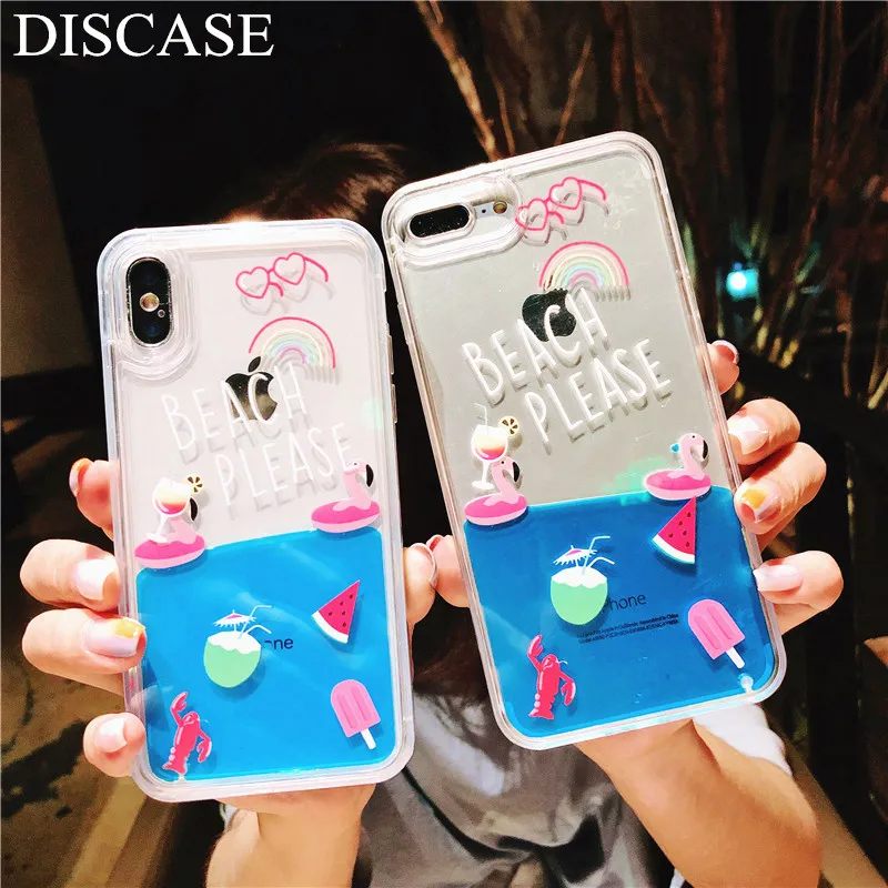 

DISCASE Summer Swimming Duck Phone Case For iphone XR XS MAX 8 7 6s 6plus Cases Fresh Fruit Transparent Letters Back Cover Funda