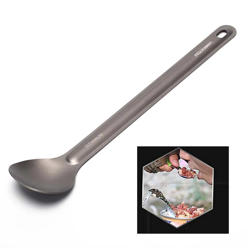 -Manejado de titanio cuchara 21,5 cm x 3,9 cm de cuchara al aire libre vajilla