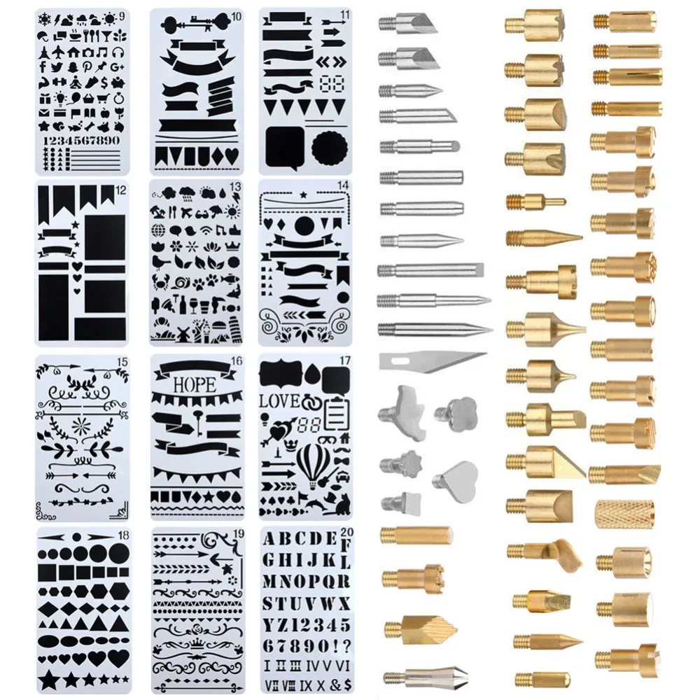 53 шт гравировальная головка паяльник набор комплект Регулируемый резьба инструмент для пайки сварки и 12 шт рисунок «сделай сам» шаблон