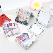Aishangmei PU cover metal makeup mirror Eiffel Tower Portable pocket mirror square shape Architectural foldable Cosmetic