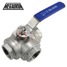 MEGAIRON 1-1/" DN40 3 Way Женский BSPT SS316 Тип T Mountin Pad шаровой клапан фитинги с виниловой ручкой Max 1000Psi