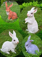 resin sculptures ornaments rabbits sculpture animal for garden artificial crafts bunny decor white brown gray