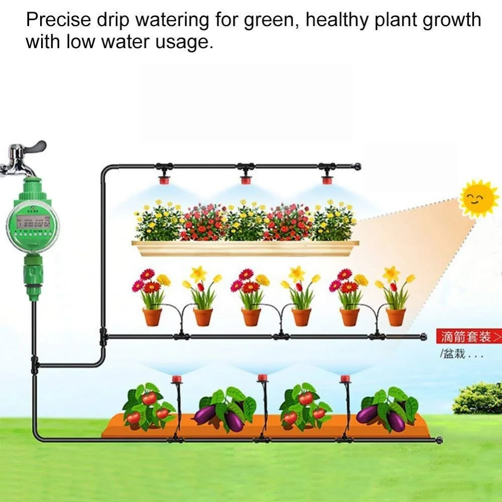 Micro комплект капельного полива Патио Сад само полива Системы орошения Таймер шланг для воды регулируемые капельницы/Fixed стволовых T Fitti