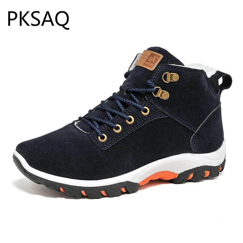 

Winter Men Boots Warm Plush Round Toe Flock Snow Boots Casual Flat Non-slip Sneakers Fashion New Men Fur Shoes