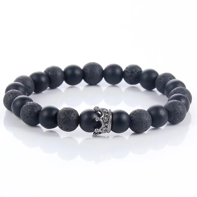 2pcs/set Couples Bracelet for Men Women 8MM Natural Stone King and Queen Bracelets Bangle with Crown