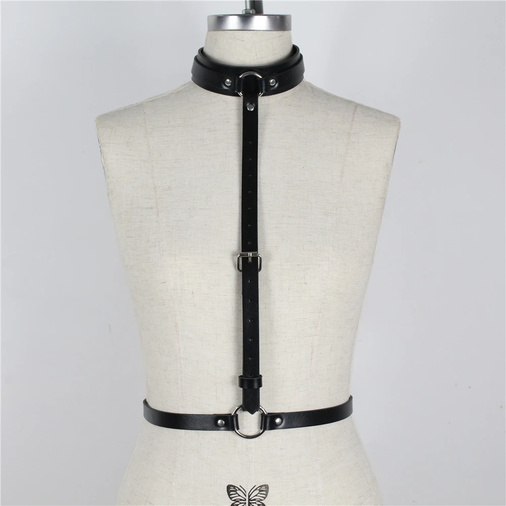 

Women Waist And Neck Leather Belt Punk Gothic Hand Crafted Leather Harness Crop Top Dress Straps Black Bondage For Female Belts