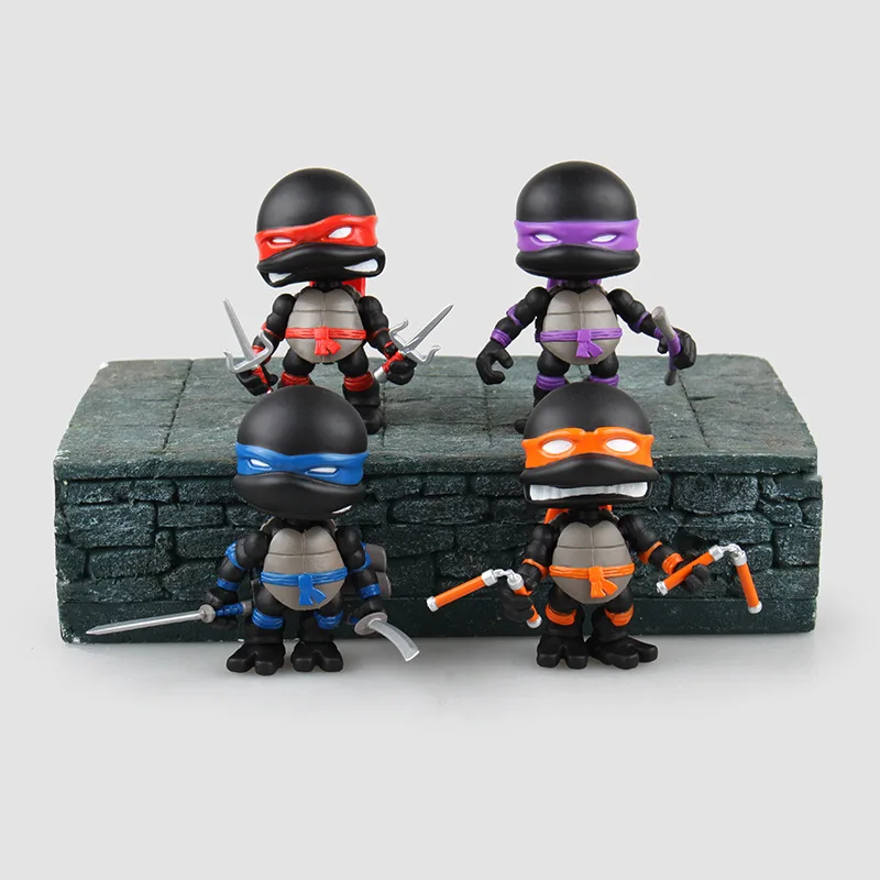 

4pcs/set Q Version Black Grey War damage edition Anime figure action Cartoon Turtle PVC Model Toys For Children Kids Gift