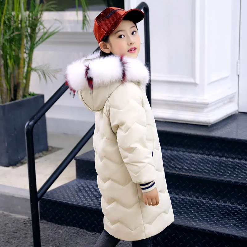 

2018 Russia Winter Down Jacket For Girl Long Big Fur Children Girls Winter Coat 5-14 Years Kids Warm Thicken Outerwear