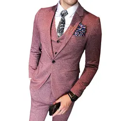 Элегантный Для мужчин костюмы 2018 новые Винтаж классический модная Высококачественная обувь розовый Кофе серый Свадебные деловые