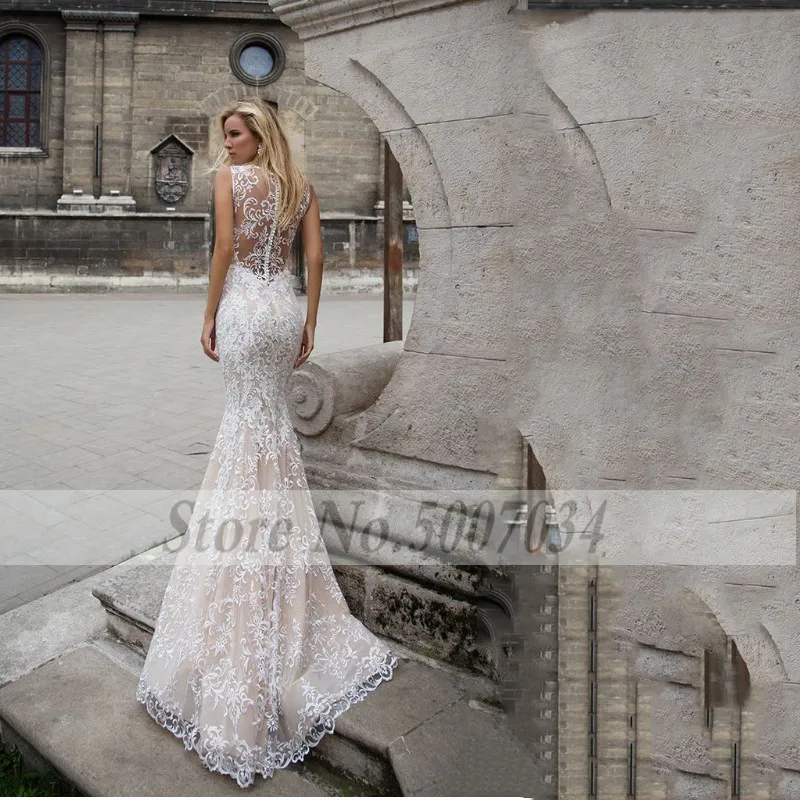 Smileven Русалка свадебное платье-бохо кружевное свадебное платье с v-образным вырезом цвета шампанского элегантные Иллюзия сзади свадебные платья, платья невесты