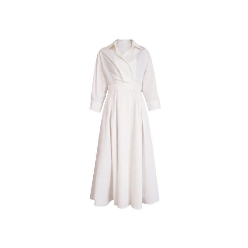 TVVOVVIN, женское платье, темпераментное белое платье, хлопок, семь рукавов, высокая талия, большой подол, летние платья, весна-осень, V157