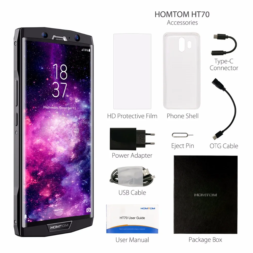 HOMTOM HT70 4G Smartphone 6.0 inch Android 7.0 MTK6750T Octa Core 1.5GHz 4GB RAM 64GB ROM Dual Rear Cameras 10000mAh Battery Big