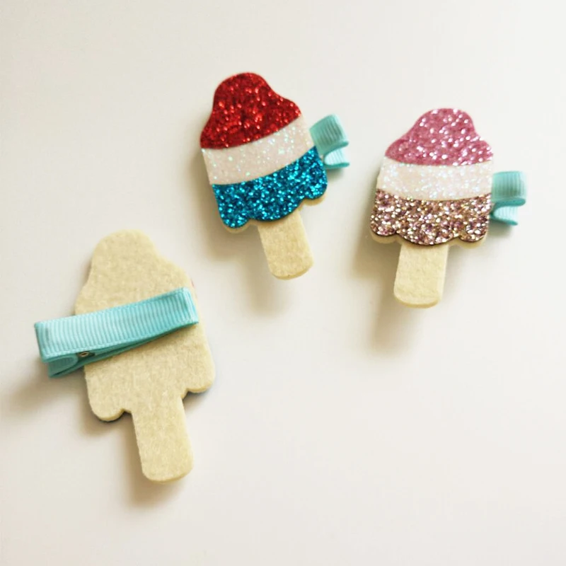Details about / Hair Slides Ice Lollipops Hair Grip Clip Set Gift Girls Novelty Pink Yellow Blue