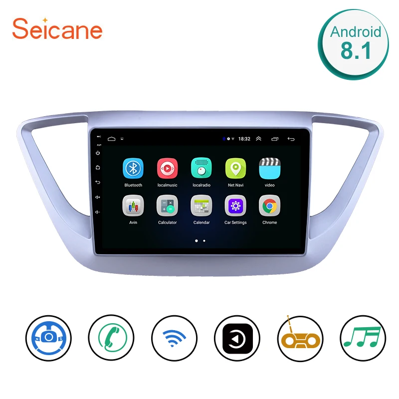 Best Seicane Android 8.1 9 Inch 2Din Car GPS Multimedia Player Car Radio For Hyundai Verna 2016 Support Wifi OBD2 DAB+ Rear Camera