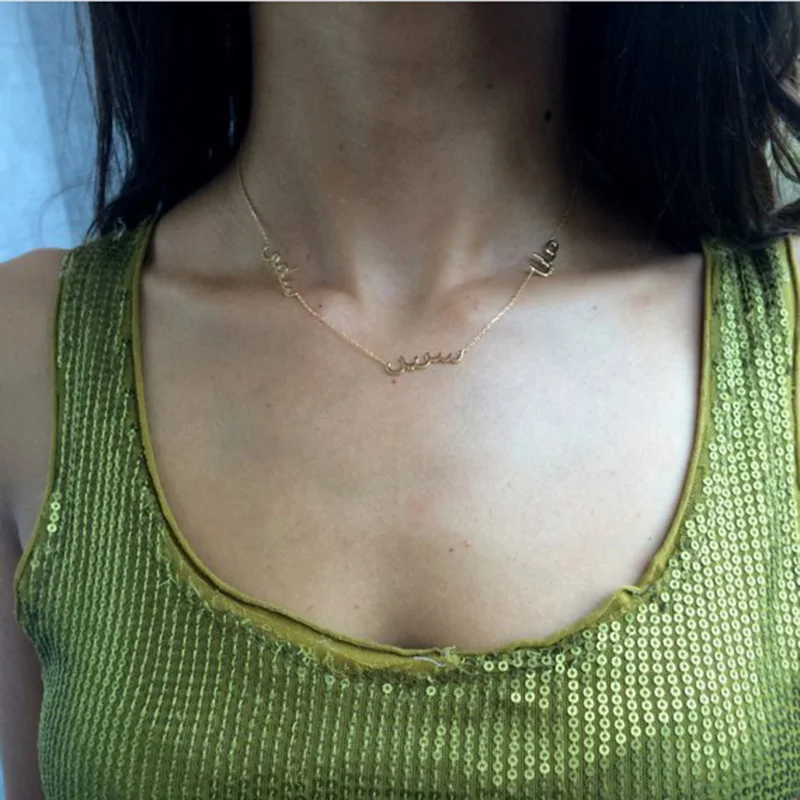 

GORGEOUS TALE New Personalized Custom 3 Arabian Nameplate Pendant Necklace Gold Color Customized Arabic Name Necklace For Family